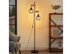 Lámpara de pie negra, 2 luces, casquillo E27, diseño industrial vintage, metal, 151 cm, bombilla no incluida, Zmh