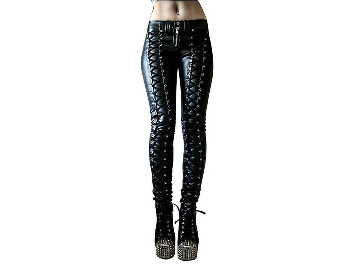 Braguitas De Piel Sintética Para Mujer, Pantalones Ajustados De Piel Sintética Estilo Gótico Punk.