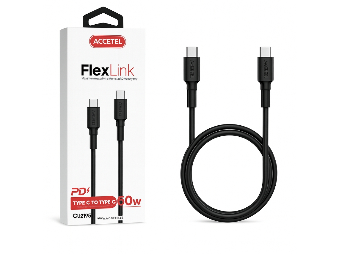 Cabo 1m Accetel Cu2196 Para Apple Iphone 17 | 60w Pd - Type-c Preto
