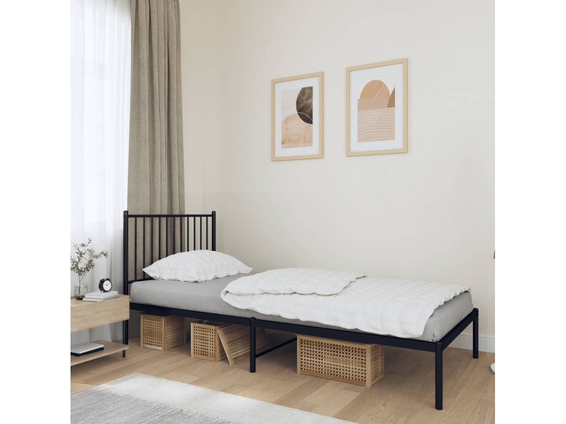 Marco de Cama con Cabecero Metal Negro (90x190cm)