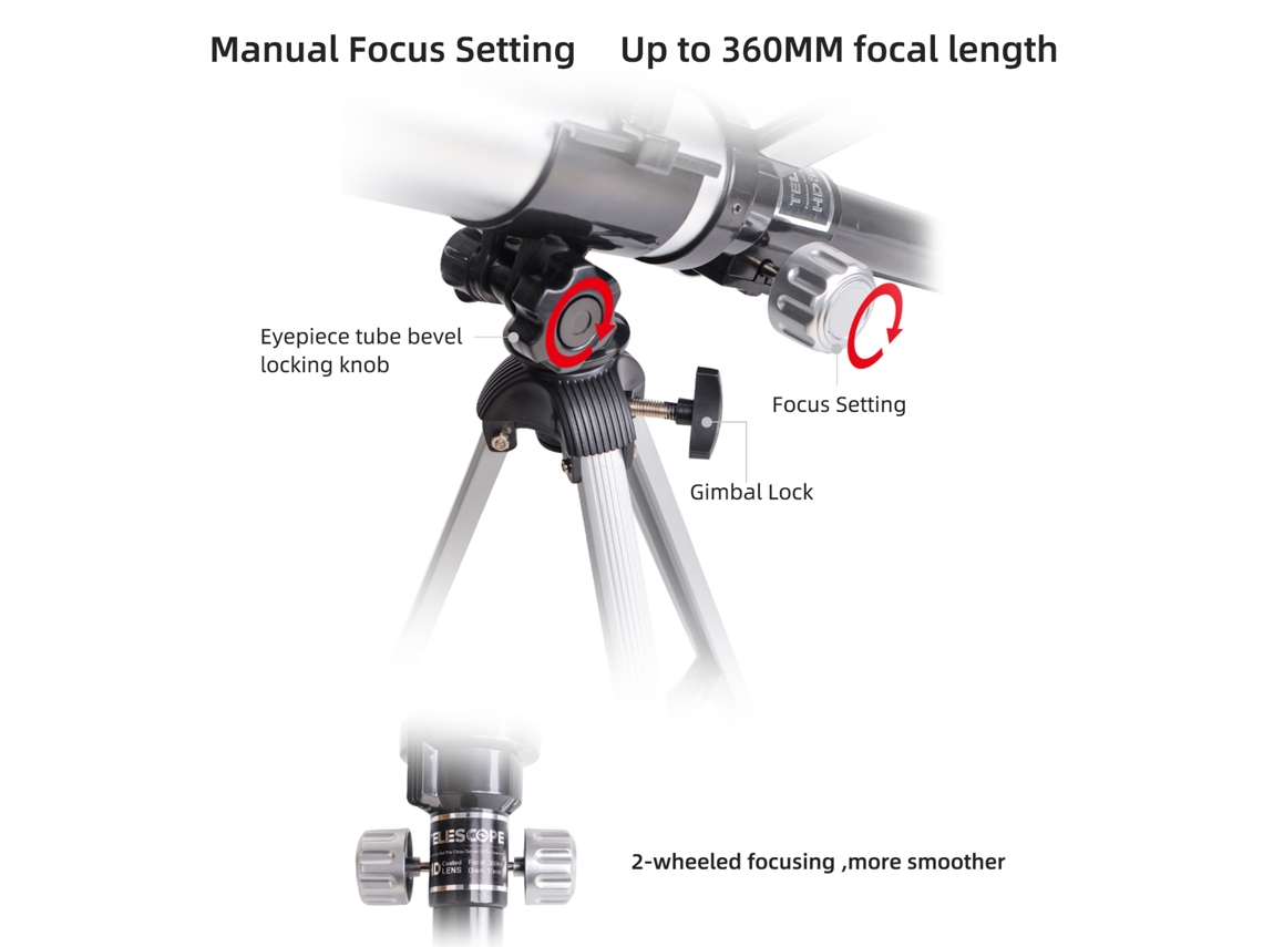 Telescopio refractor astronómico para niños y adultos principiantes, apertura de 50 mm, aumento de 60x, con trípode ajustable - Regalo de cumpleaños
