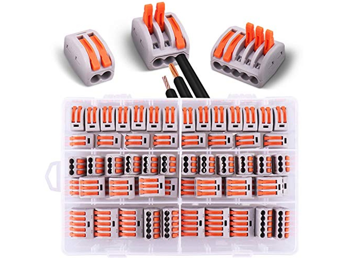 60 conectores eléctricos con palanca de control: 20 de 2 vías, 30 de 3 vías y 10 de 5 vías, color blanco (2/3/5)