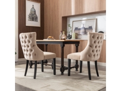 Juego De 2 Sillas Góndola De Terciopelo - Patas De Madera Maciza - Beige