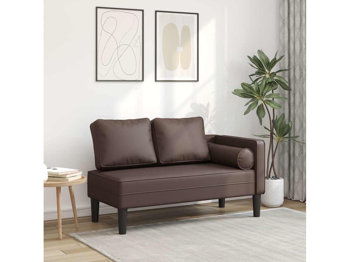 Chaise Longue Con Cojines Piel Sintética Marrón Lovely Home