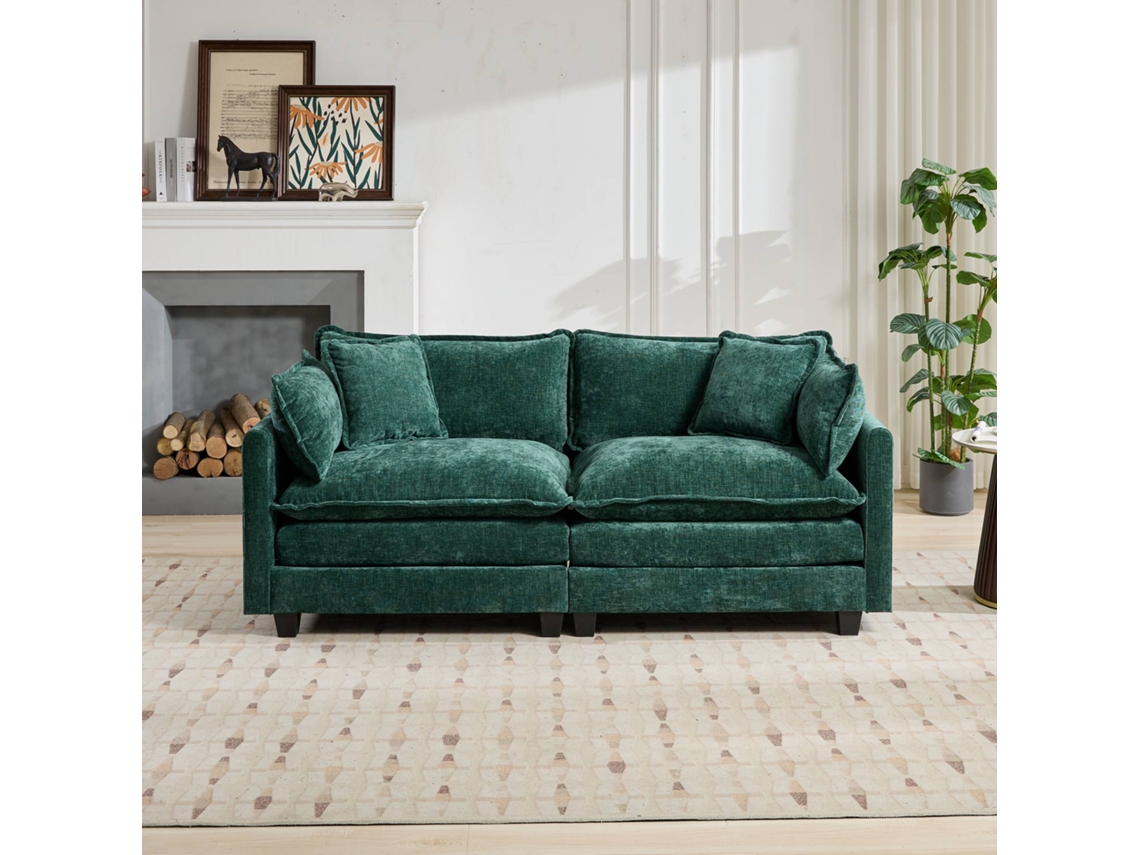 Canapé Seccional Moderno De 2 Plazas Cloud Loveseat, Tela Chenilla Transpirable, Cojín De Doble Capa Cómodo, Color Verde