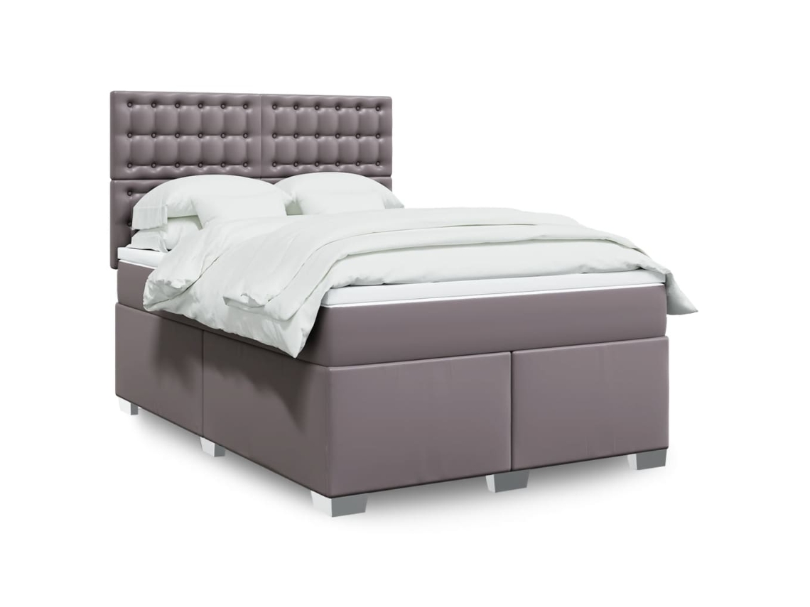Cama Box Spring Con Colchón Cuero Sintético Gris 140x200 Cm