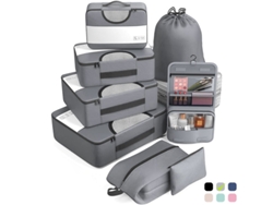 Juego de 8 bolsas de viaje, accesorios de almacenamiento de viaje con neceser colgante y bolsa para zapatos Cuich (gris)