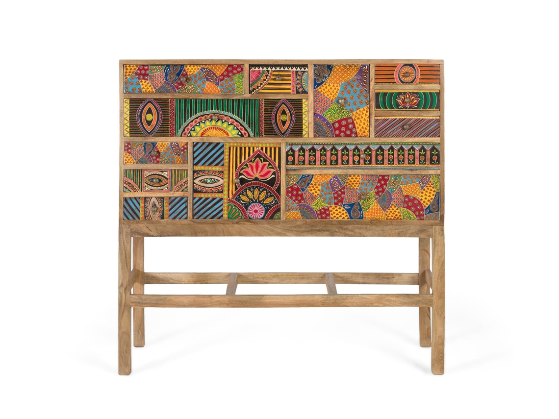 Consola de madera maciza de mango con detalles pintados a mano. Giner y Colomer