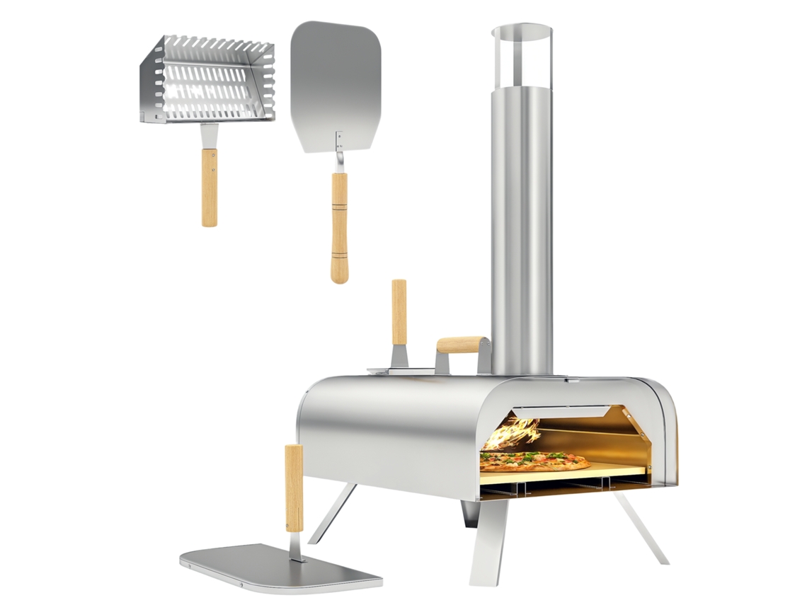 Mini Horno De Pizza De Leña Con Piedra Refractaria, Pala Y Patas Plegables Para Camping, 79x36x75cm