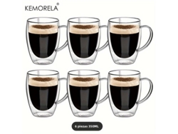 Tazas de café de vidrio de doble pared con aislamiento térmico y asas, 350 ml, transparente, Mdug (6 unidades)
