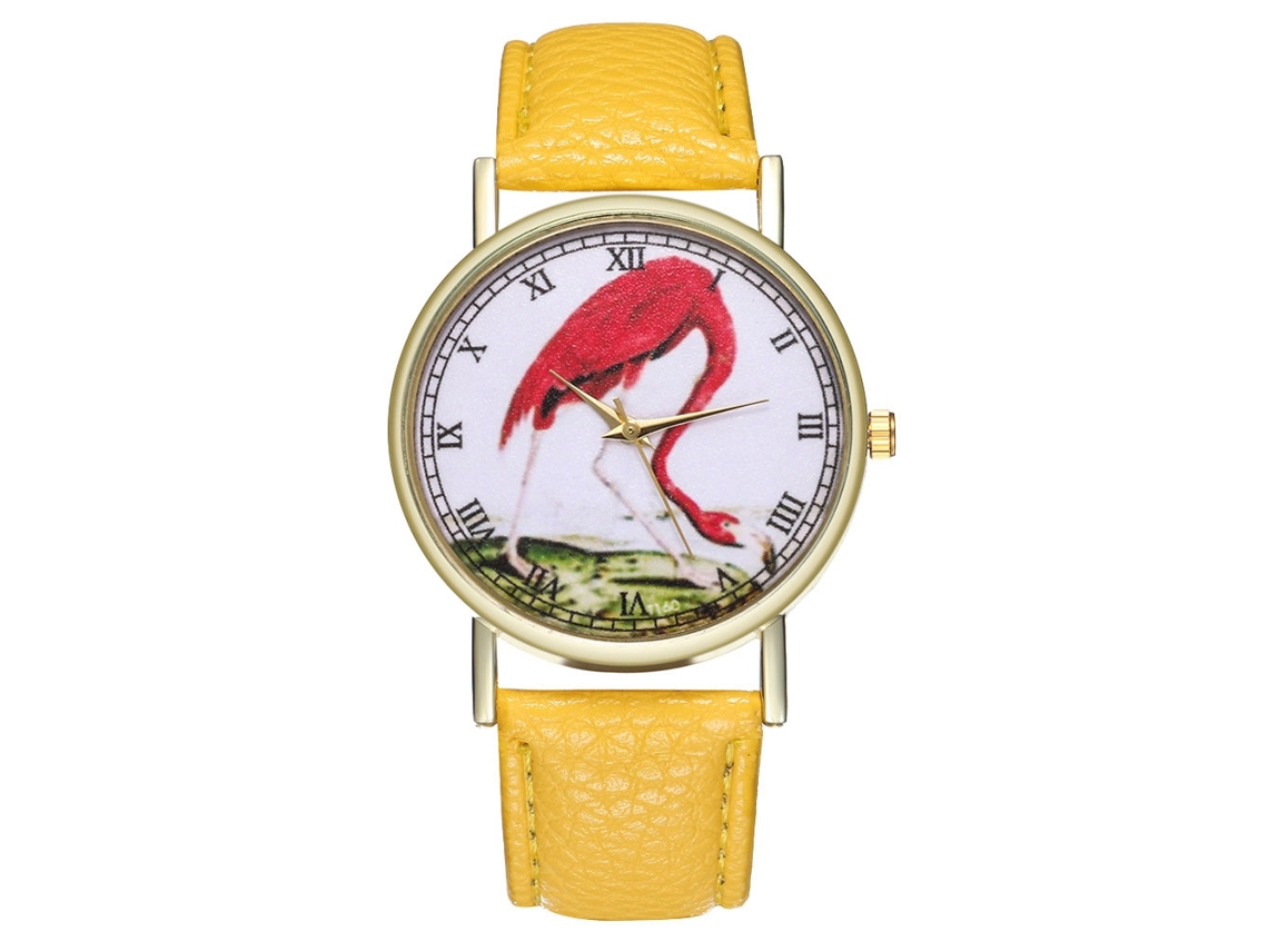 Reloj De Pulsera Analógico De Cuarzo Unisex De Cuero Amarillo Zhoulianfa