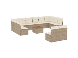 Conjunto de 13 sofás de jardín con cojines de mimbre, beige, EXCLUSIVO DE LA CASA