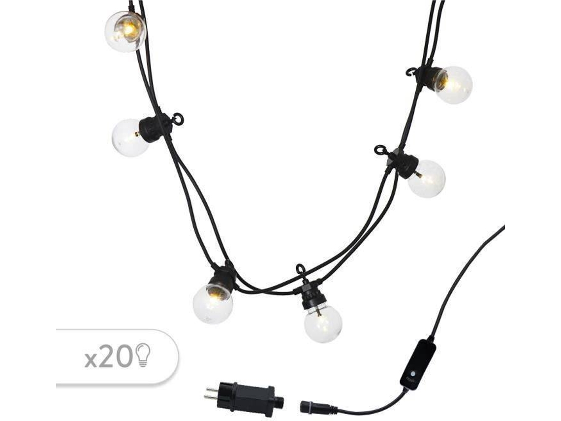 Corona de fiesta transparente conectable LUMI JARDIN - 20 lámparas Guinguette - LED - 9,6 m - Blanco
