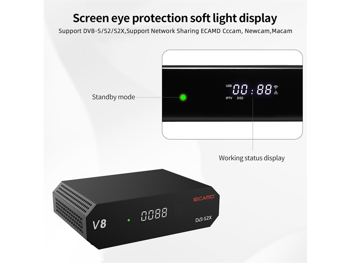 Receptor De Tv Digital Ecamd V8 Dvb-s2 Con Sintonizador Doble, Wifi 2.4g Y Transmisión Múltiple.