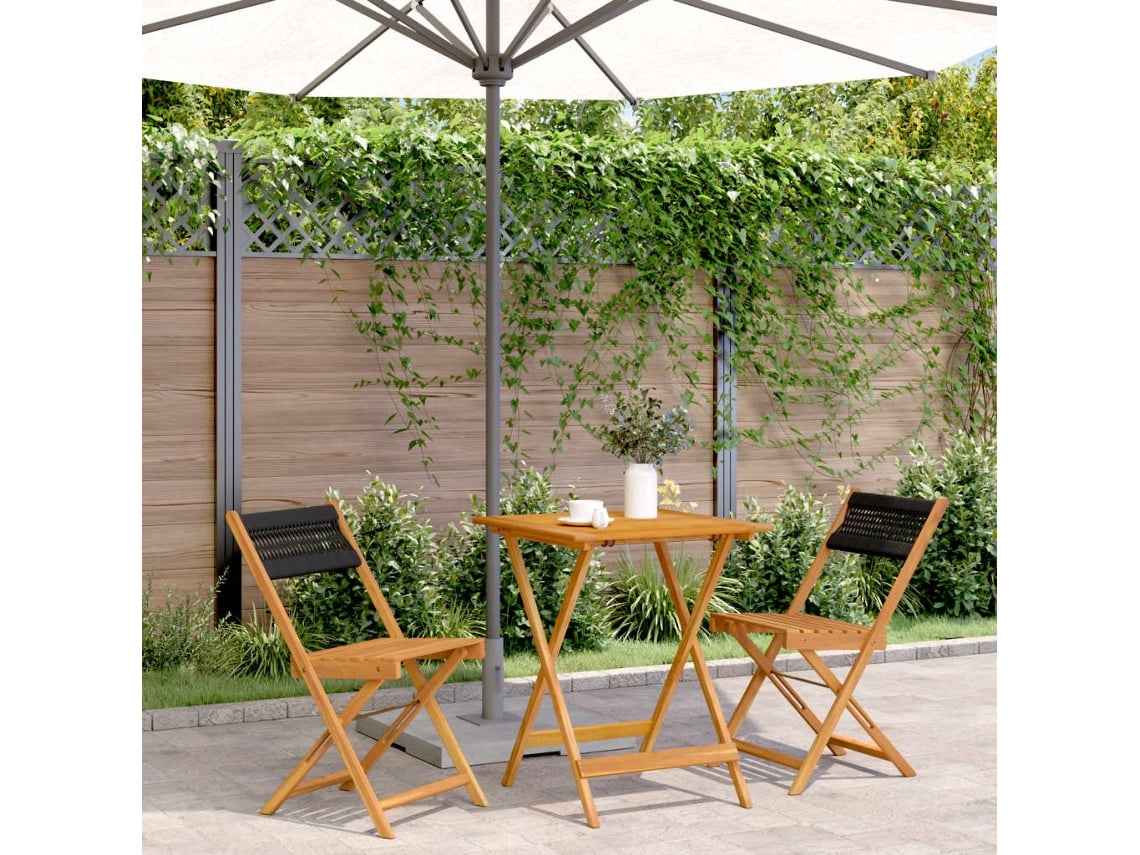 3 Pcs Conjunto De Bistrô Polipropileno/madeira Maciça Preto Dkd Home Decor