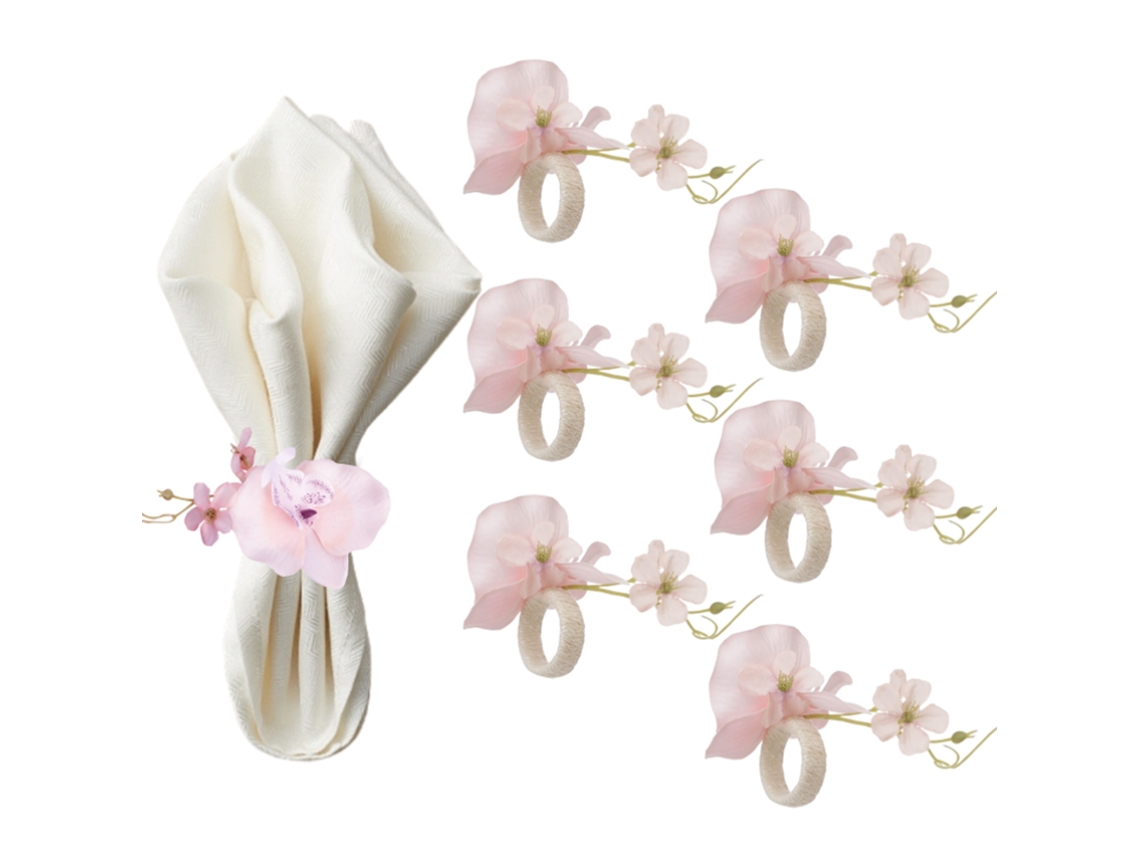 Anillo para servilletas con diseño romántico de orquídea Phalaenopsis rosa, paquete de 6 unidades