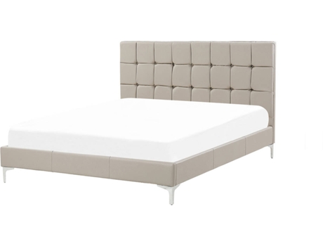 BELIANI Cama doble de piel sintética Ambert gris 148x212x102
