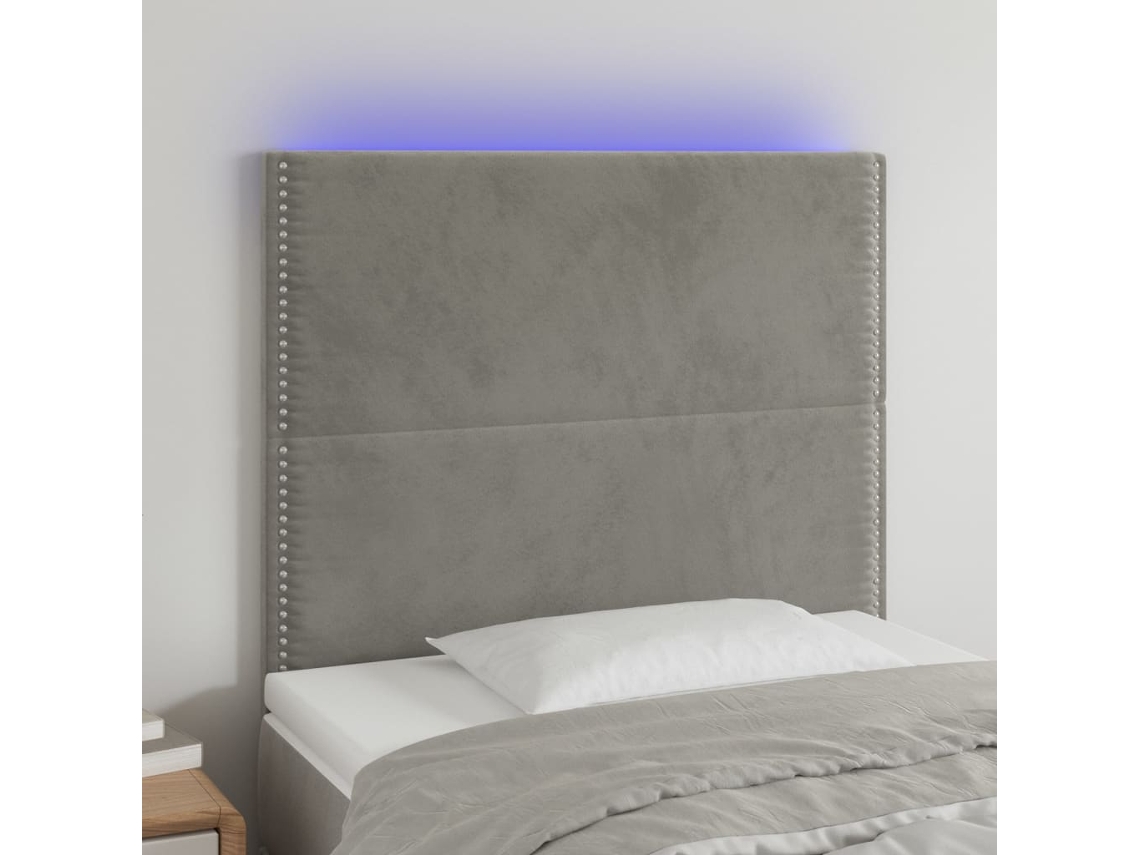 Cabecero Con Luces Led Terciopelo Gris Claro 100x5x118/128 Cm