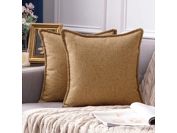 2 Fundas De Almohada Decorativas De Lino, Estilo Rústico Moderno, Con Cordón, 45x45cm, Marrón.