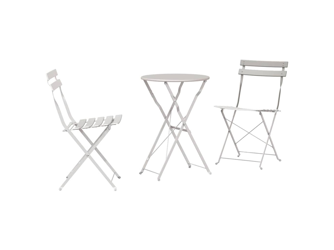 Juego de bistró plegable de 3 piezas, acero beige, EXCLUSIVO DE LA CASA