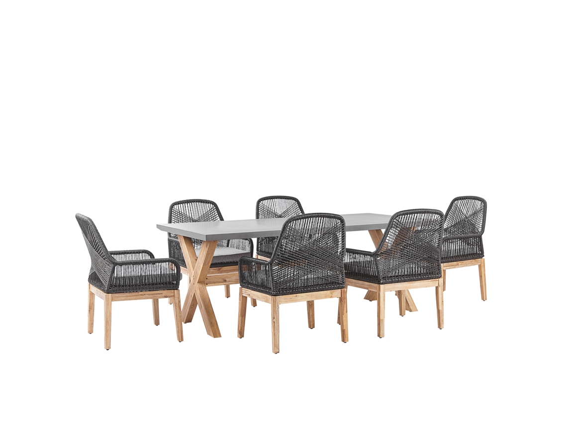 Conjunto De Refeição Com Cadeiras Beliani Olbia De Madeira De Acácia Cinzento 200x100x75
