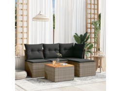 Conjunto de sofá de jardín de 5 piezas con cojines, ratán gris, DKD Home Decor