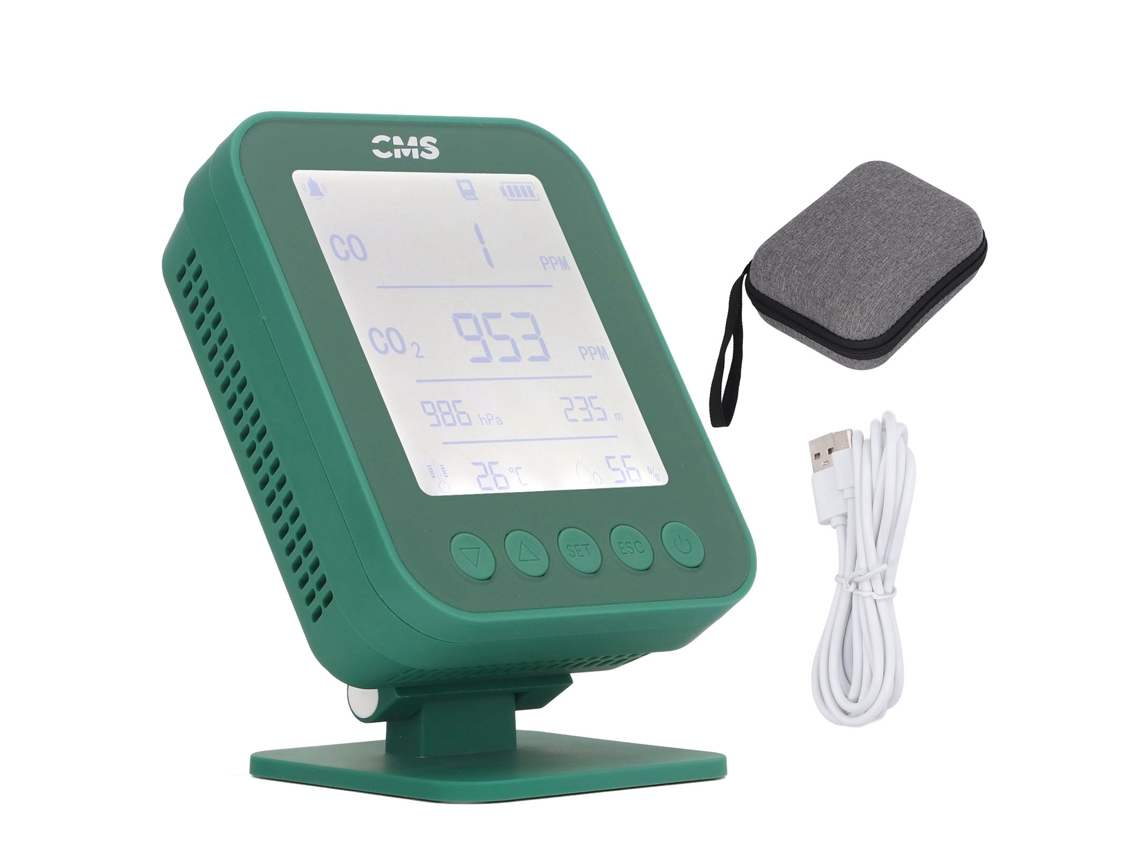 Detector de presión y altitud multifunción 6 en 1 con carga USB, monitor de CO, CO2, temperatura y humedad para el hogar.