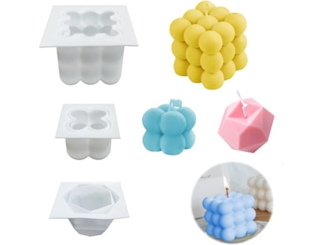 Paquete de 3 moldes de silicona para velas, MaehSab 3D Bubble Cube Cera para hacer velas Molde para velas hecho a mano DIY