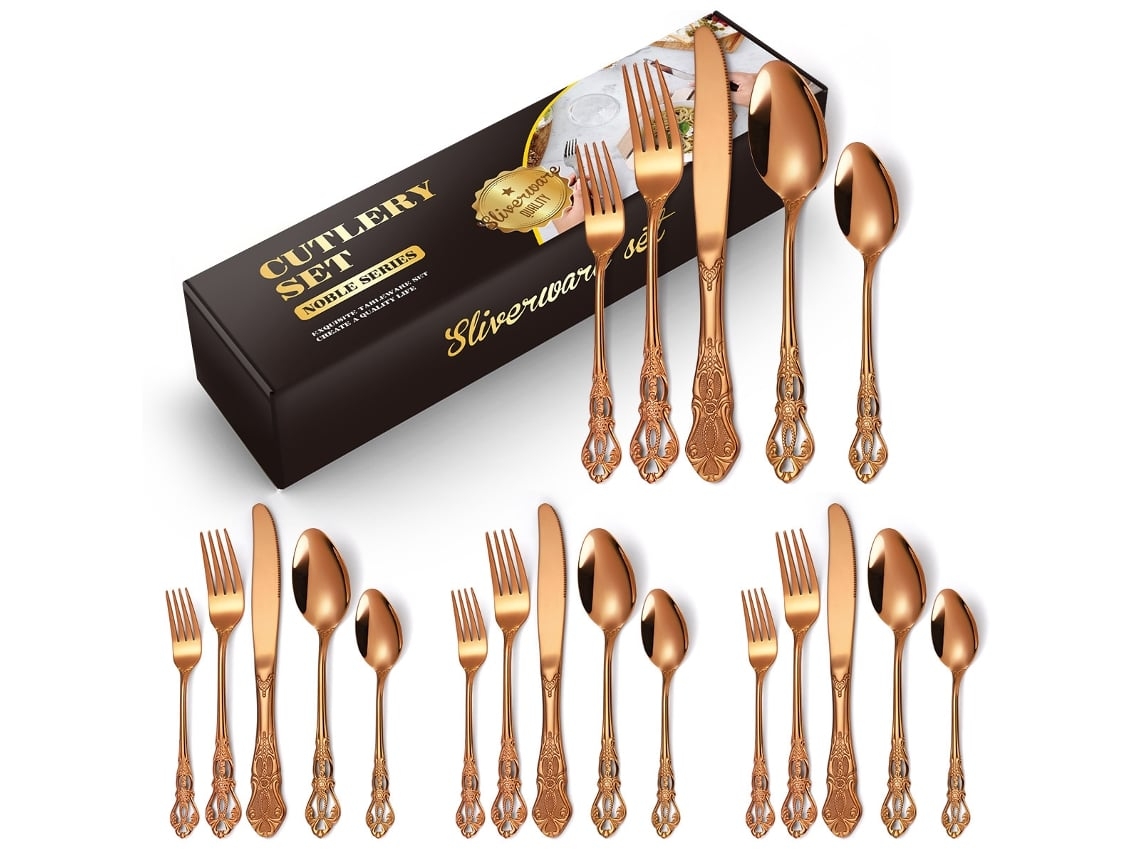 Juego de cubiertos de acero inoxidable en oro rosa de 20 piezas Yunzii