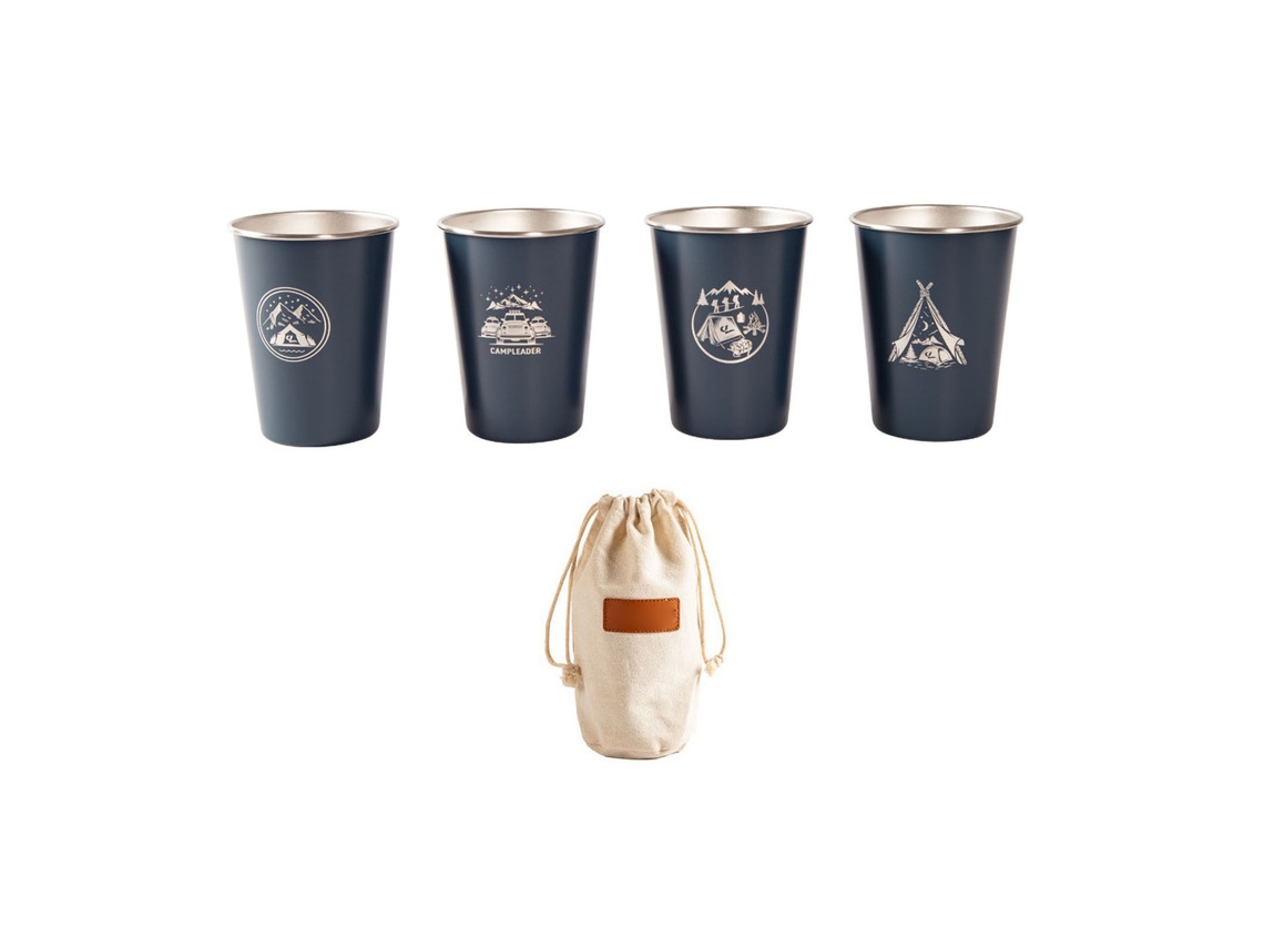Juego De 4 Tazas De Acero Inoxidable Para Camping, Picnics Al Aire Libre Y Bebidas, 350 Ml, Azul Marino.