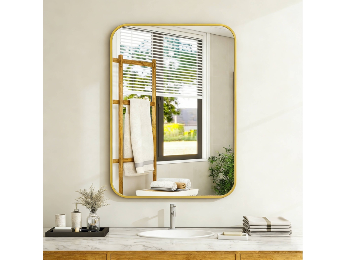 Espejo de baño rectangular grande con esquinas redondeadas ZKAKA (76 x 101 cm)