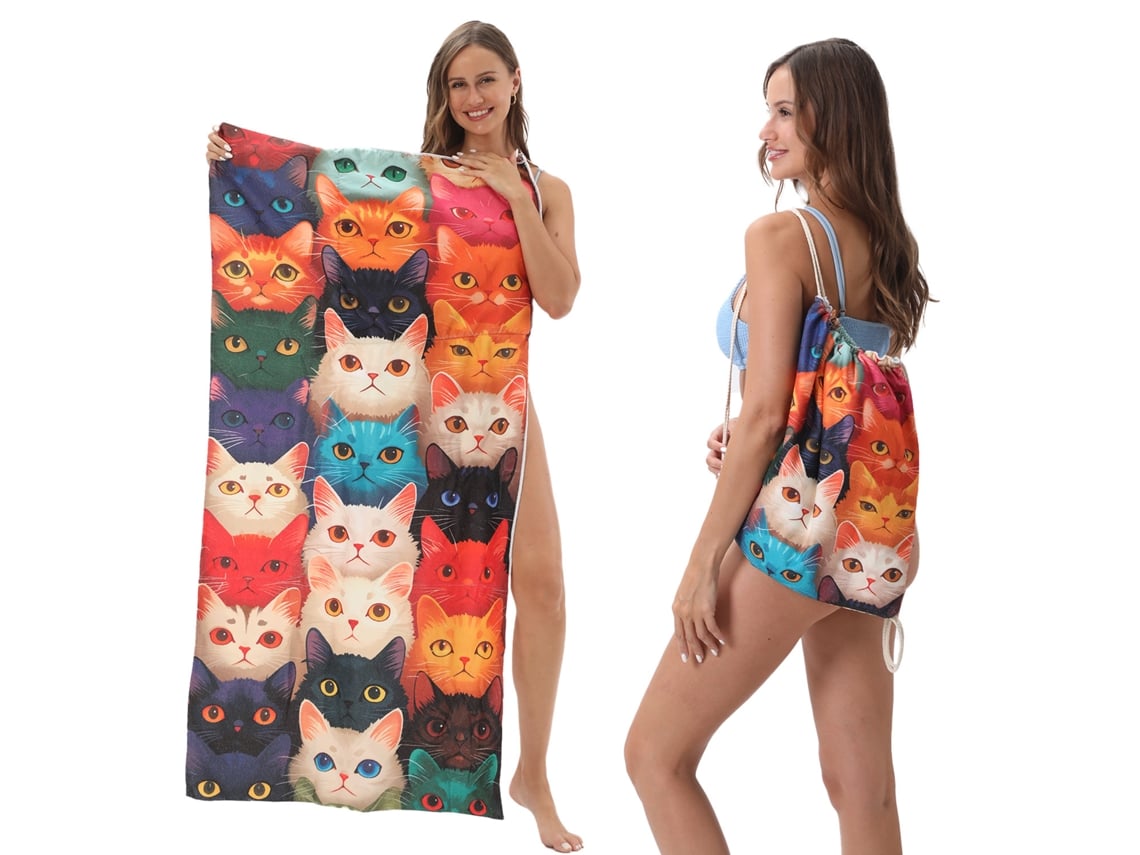 Toalha De Praia 2 Em 1 Secagem Rápida, Transforma-se Em Mochila, Secagem Rápida Antiareiros.80×160estampa De Gatoczhhmart