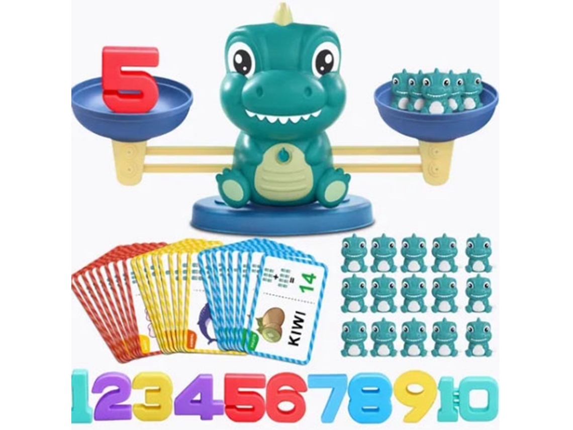 Juguete De Equilibrio De Dinosaurio Para Niños. Juego Educativo De Matemáticas Con Números Y Tarjetas En 3d.