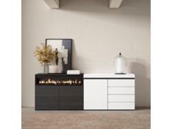 Aparador, 207x75x35 cm, Dormitorio, habitación, Chimenea eléctrica, Cómoda, Cajonera, Blanco SKRAUT HOME