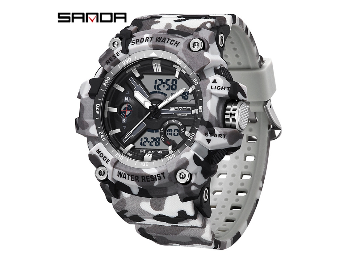 Reloj Deportivo Multifuncional Luminoso, Moderno Y A La Moda (camuflaje Gris Y Blanco)