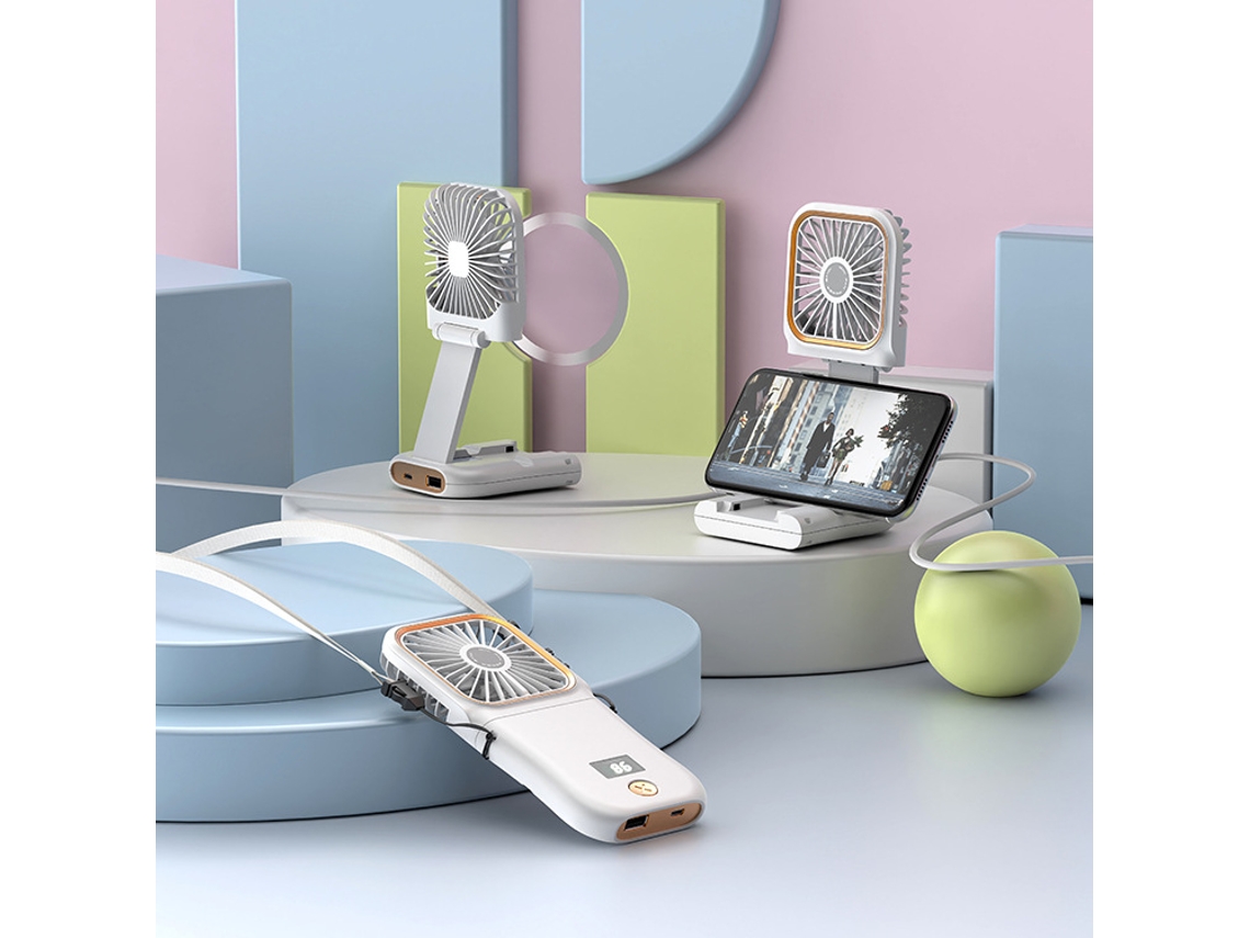 Mini Ventilador Para Jóvenes, Pantalla Inteligente, Giratorio, Base Ideal Para Teléfono Móvil Y Batería Adicional, Carga Usb, Fácil De Usar