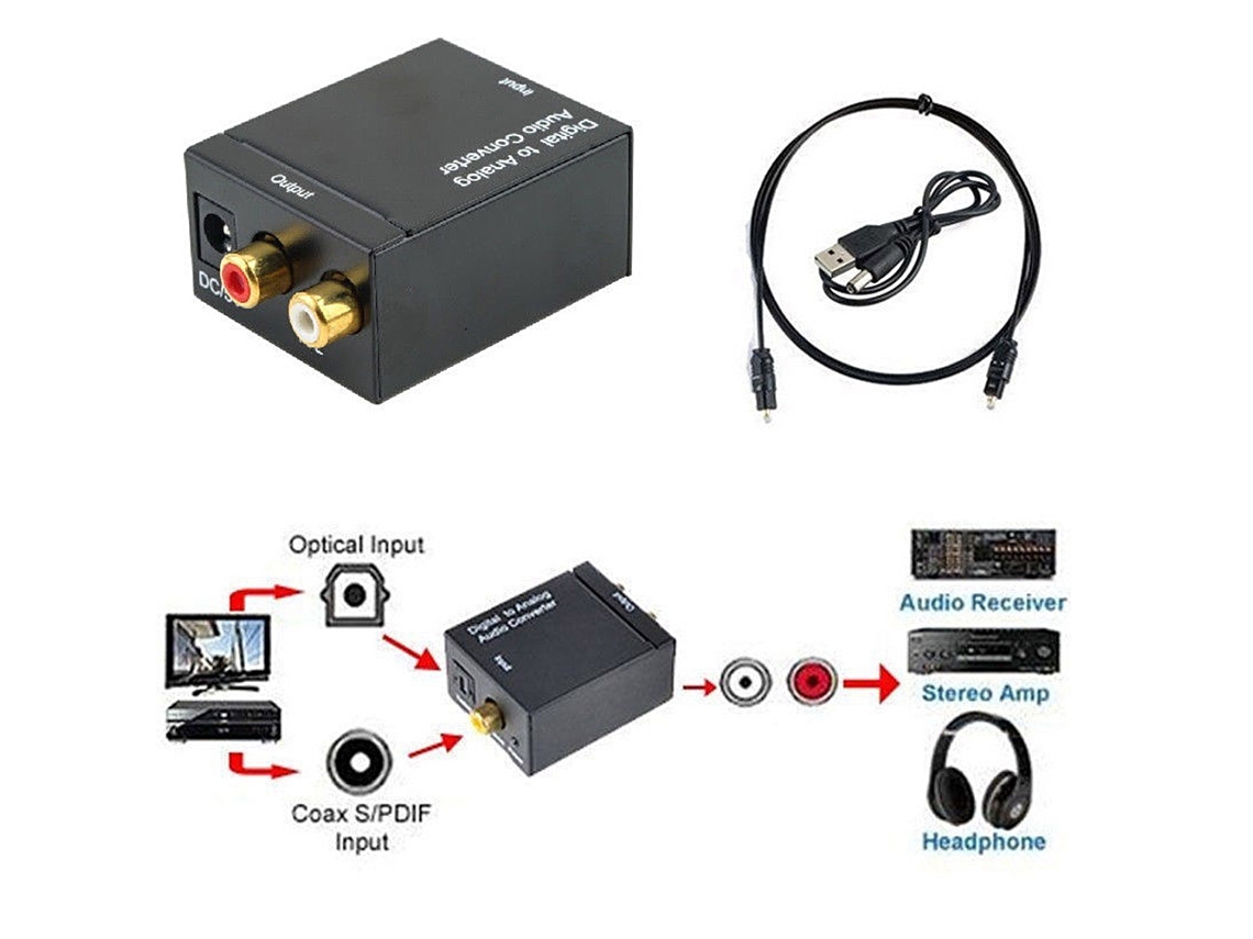 Baoj-2026conversor De Áudio Digital Para Analógico Com Entradas Óptica, Coaxial E Adaptador Toslink
