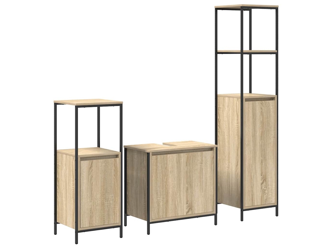 Conjunto de muebles de baño de 3 piezas en roble Sonoma y negro EXCLUSIVO DE MAISON