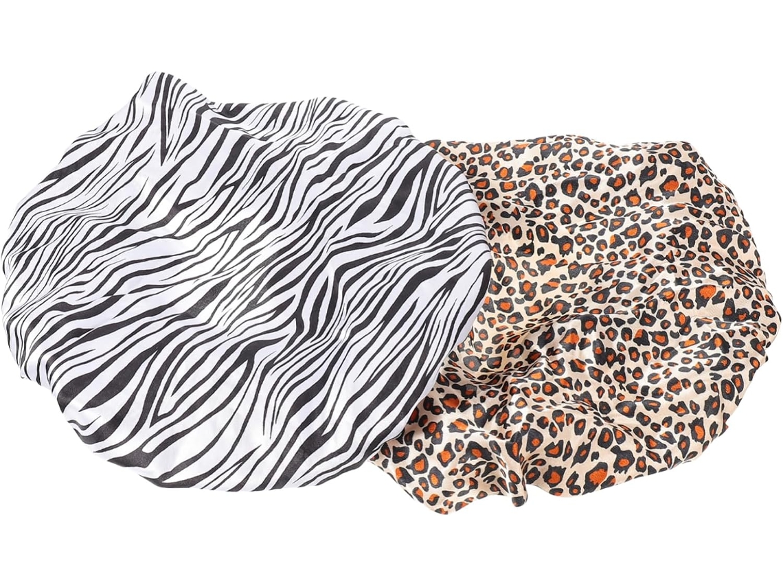 Conjunto De 3 Piezas: Gorro De Satén Cómodo, Gorro De Noche Para Dormir Y Para El Cabello, Y Estampado De Leopardo Dorado.