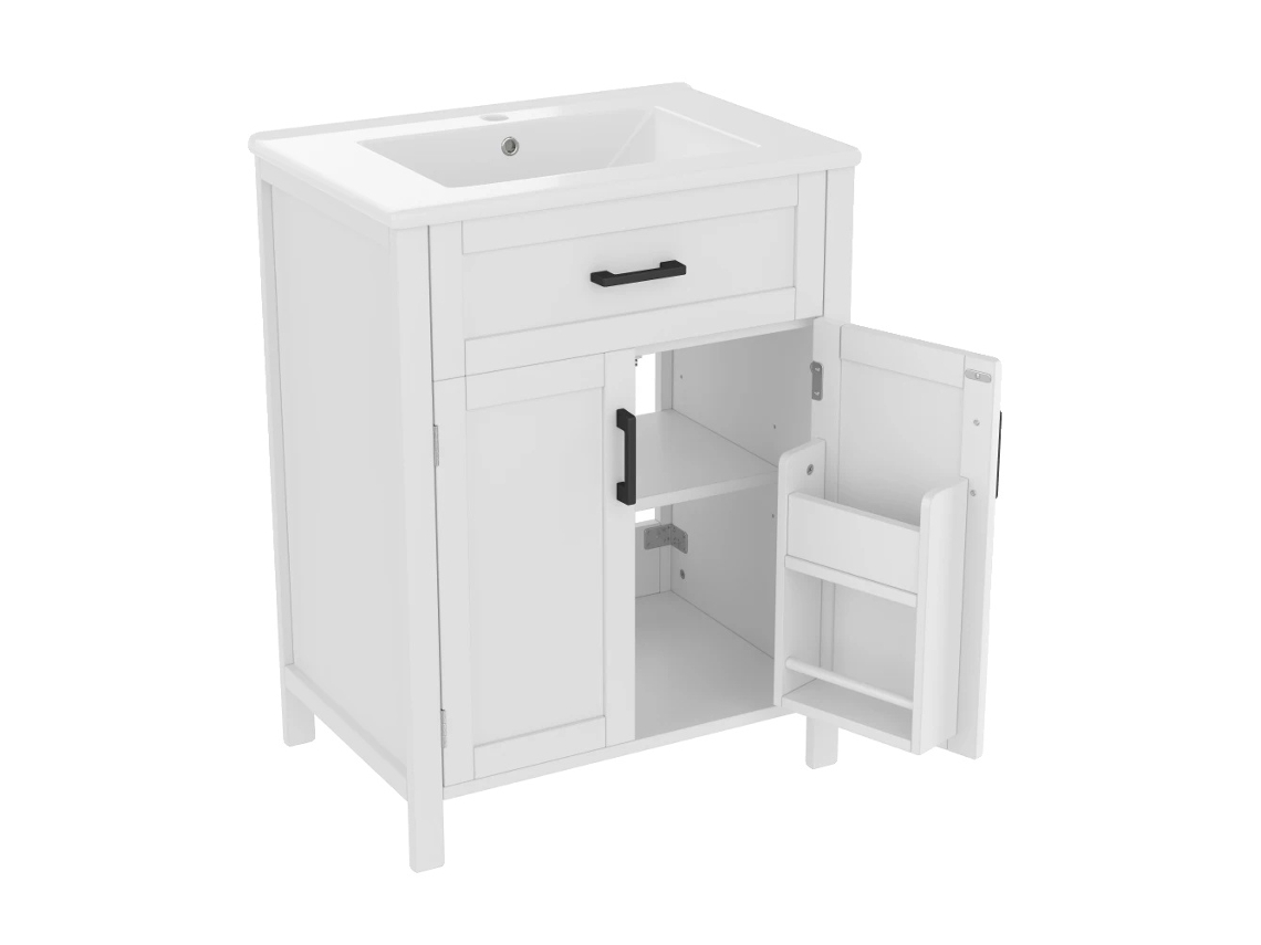 Mueble de baño con lavabo integrado, diseño moderno, blanco.