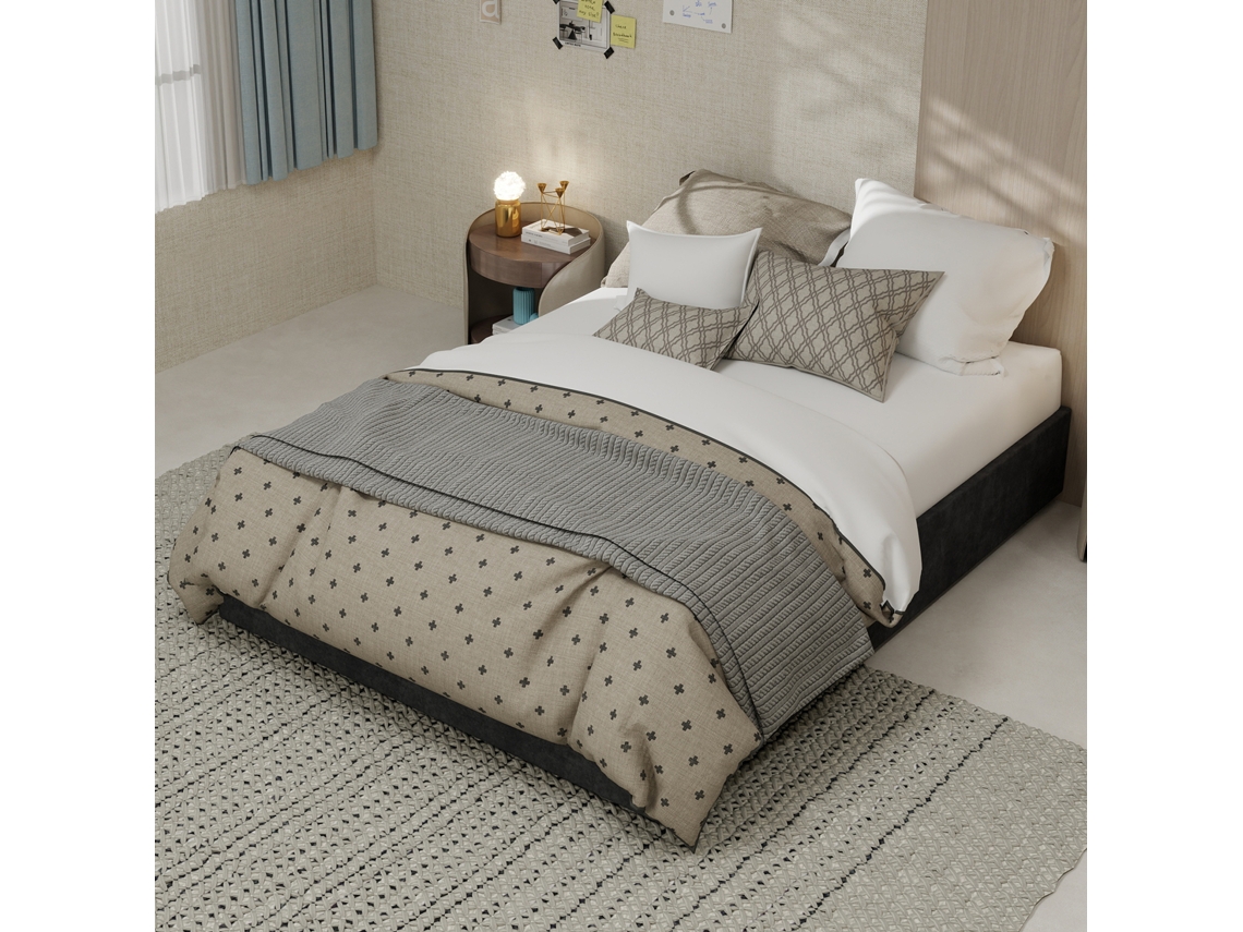 Cama Individual De 140x200 Cm, Terciopelo Gris, Resortes De Gas.