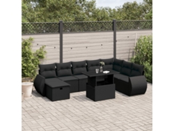 Conjunto de sofá de jardín de 9 piezas con cojines, ratán negro, Dkd Home Decor