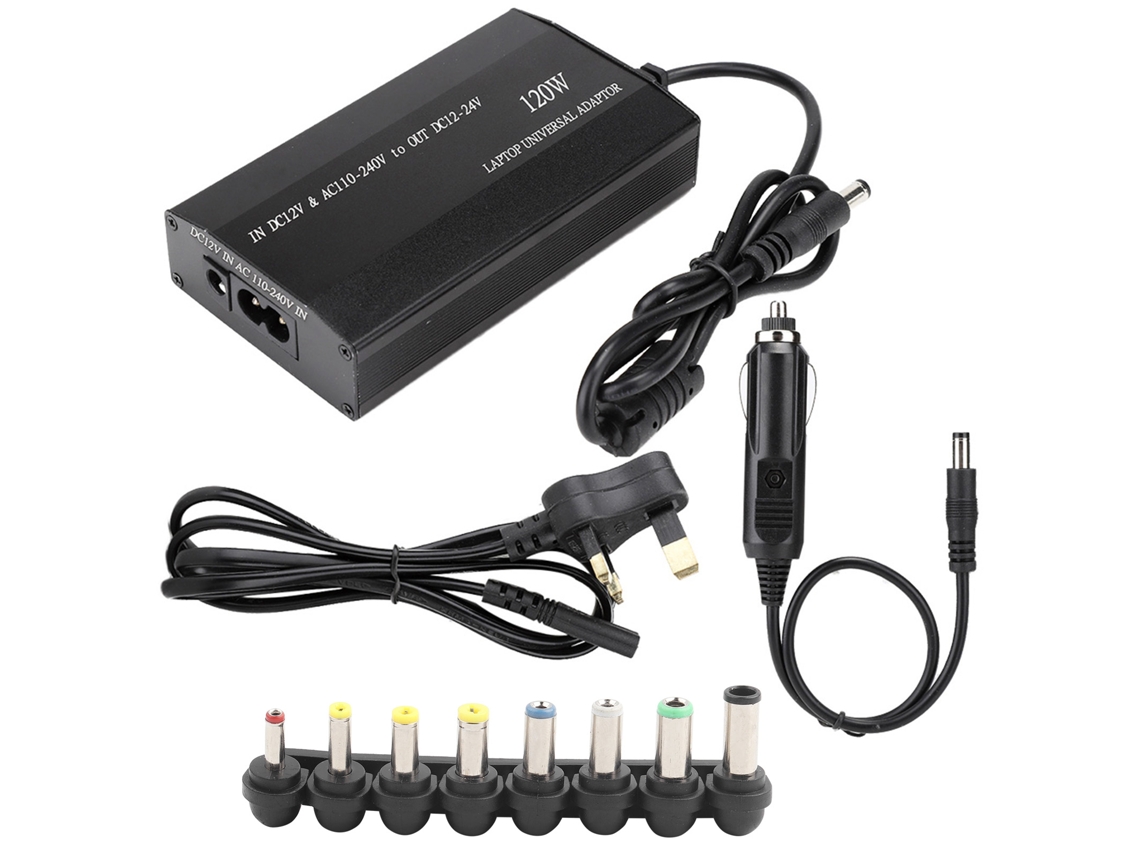 Carregador Universal 120w Para Notebook Com 8 Adaptadores Dc, Usb, Proteção Contra Sobrecarga, Casa E Carro