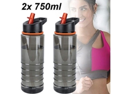 Botella de agua Rebe-sports de 750 ml a prueba de fugas con pajita reutilizable para gimnasio y viajes - Gris, negro, naranja - 2 unidades