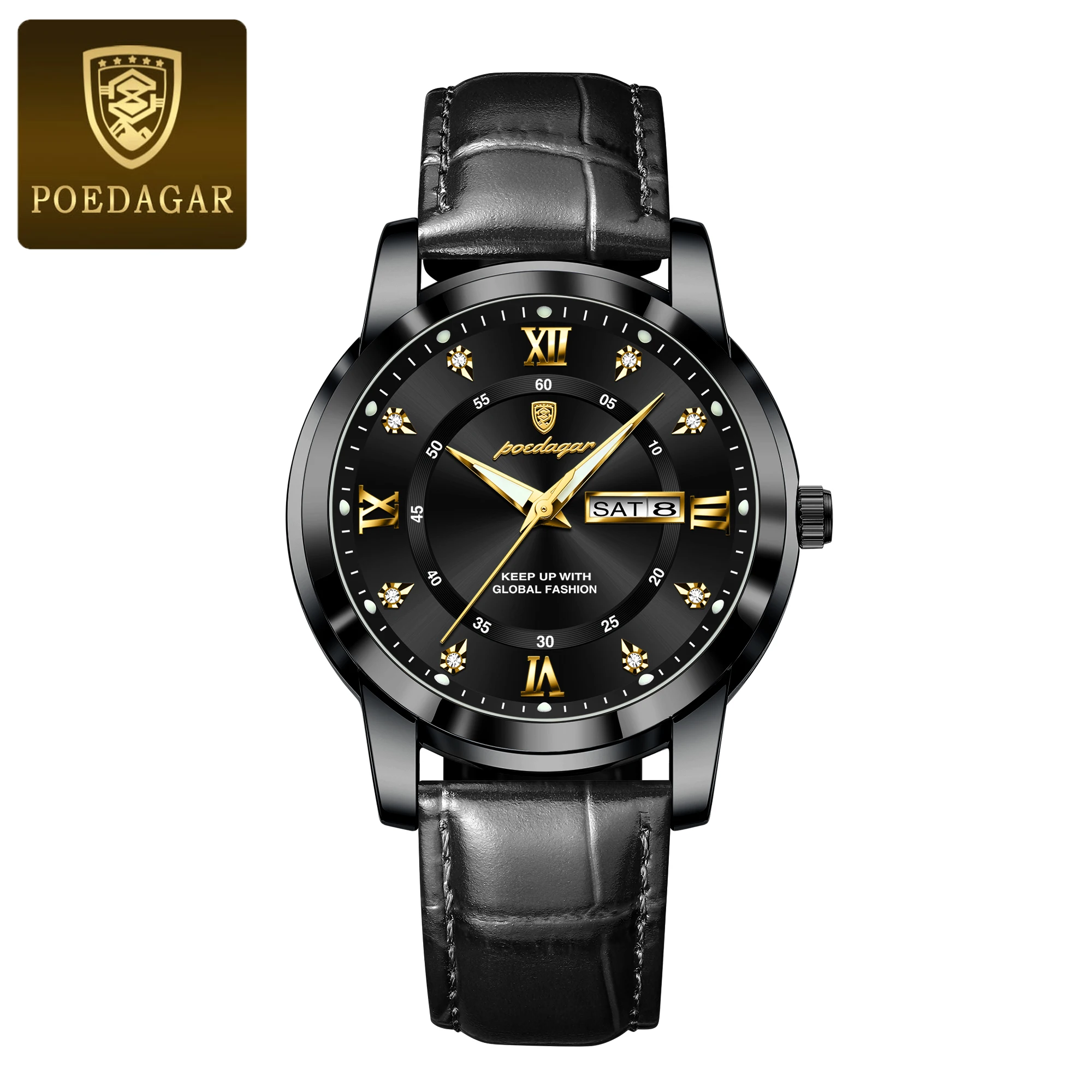 Reloj De Negocios Para Hombre (totalmente Negro), Resistente Al Agua, Luminoso, Con Indicador De Día Y Fecha.