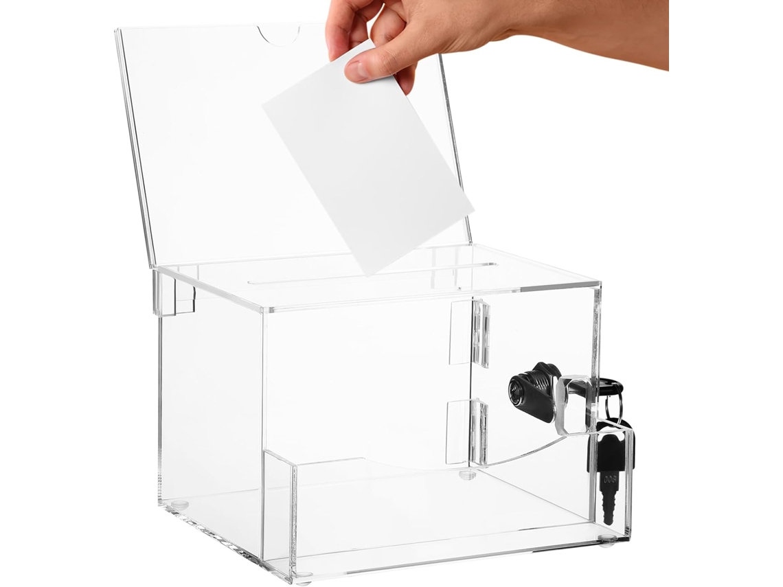 Urna Electoral De Acrílico Blanco, Con Cerradura, De Gran Capacidad, Robusta Y Elegante.
