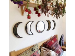 Espejo de fase lunar de acrílico y madera para decoración de pared bohemia