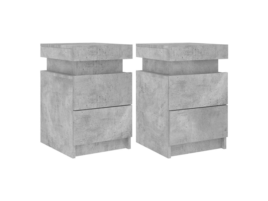Juego de 2 mesitas de noche Maison Exclusive con luces LED, 35x39x55 cm, en color gris cemento.