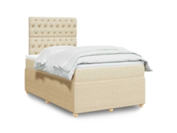 Cama Box Spring Con Colchón Tela Color Crema 120x200 Cm