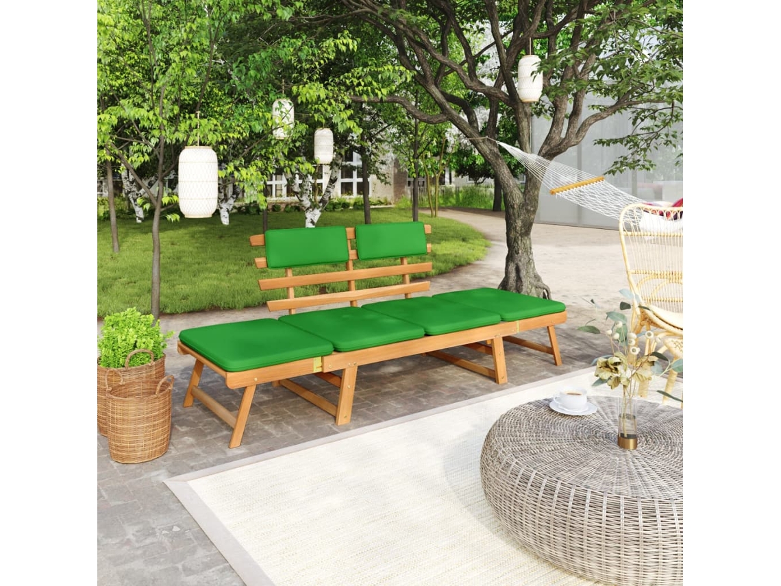 Lovely Home Banco de Jardín con Cojines 2-en-1 190 Cm Acacia Maciza